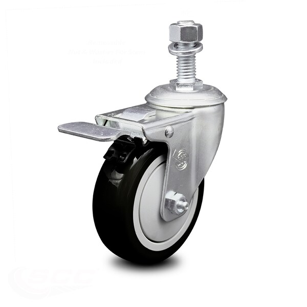 Service Caster 4 Inch Black Polyurethane Wheel Swivel 1/2 Inch Stem Caster with Total Lock Brake SCC-TSTTL20S414-PPUB-BLK-121315 - main